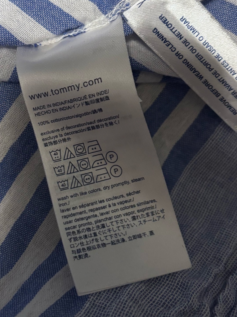 Tommy Hilfiger 100% Cotton Blue & White Striped V-Neck Top Size XS - Picture 10 of 10